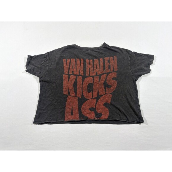 Van Halen Graphic Print Tee Kick Ass T-Shirt  World Tour 1981 Cotton Cropped M - Picture 7 of 8